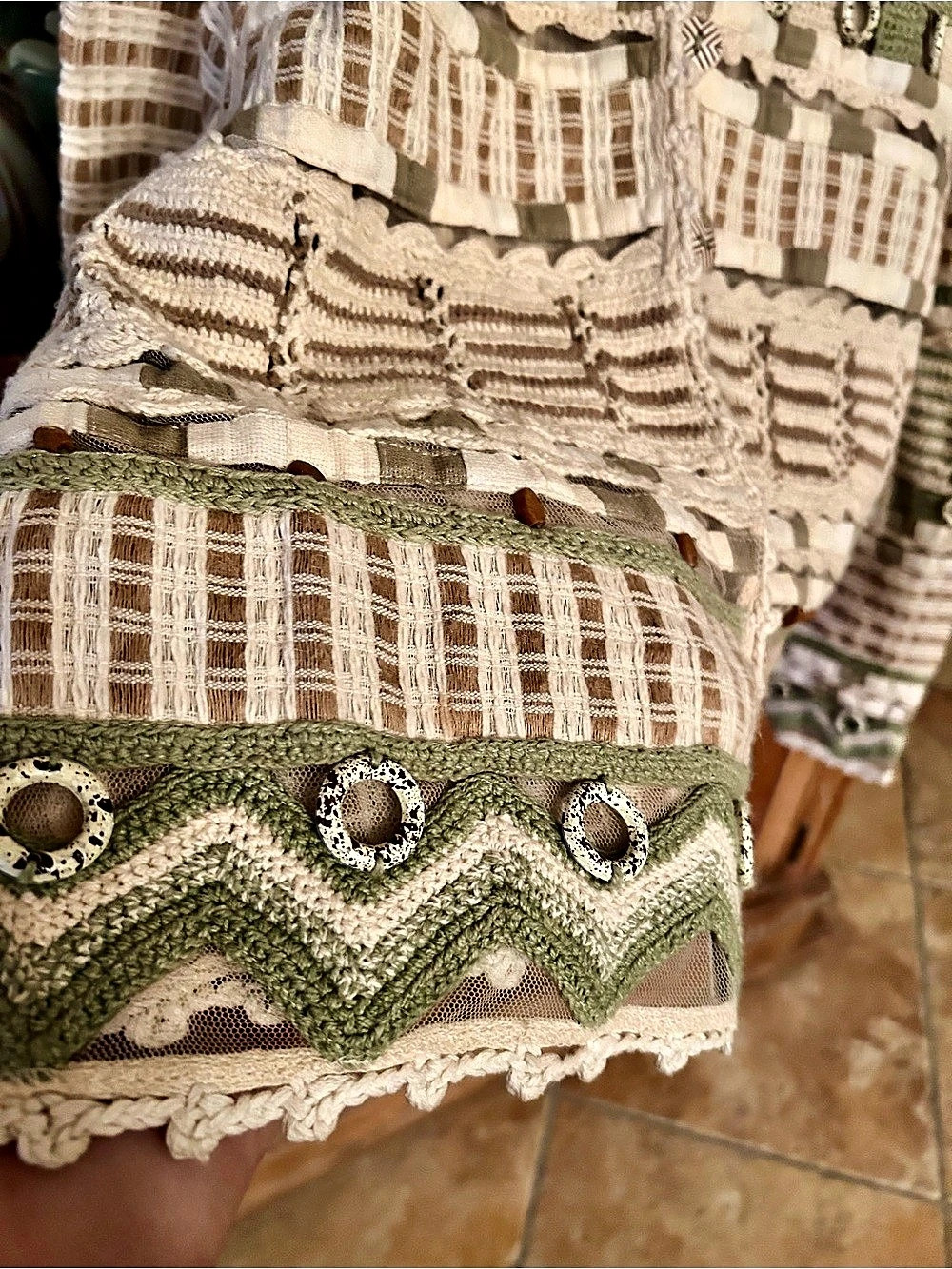 Coldwater Creek Textured Geometric Cardigan Green & Brown - Picture 4 of 5